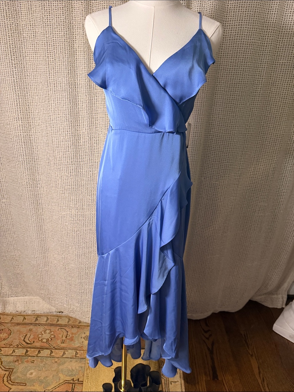 Express Periwinkle Ruffle Wrap High-Low Slip Dress